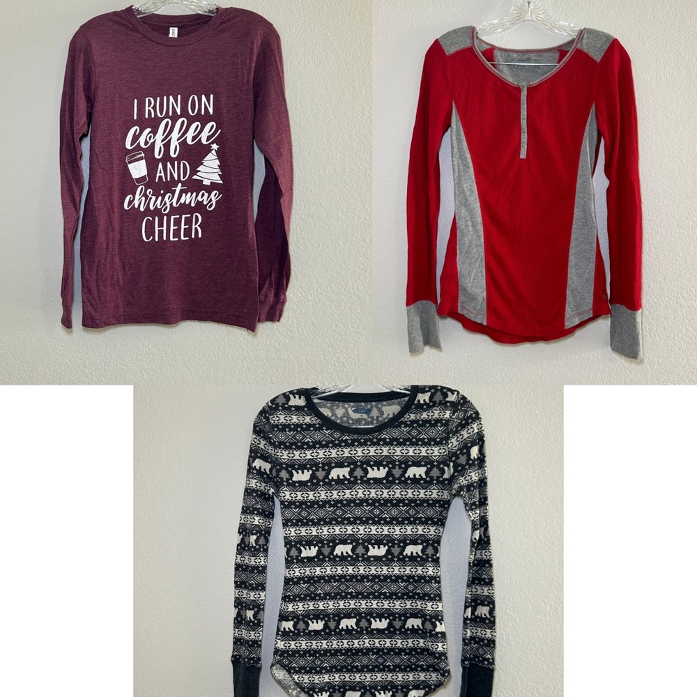 BUNDLE of 3 long sleeve tops women’s XS winter holiday Christmas cozy lounge‎